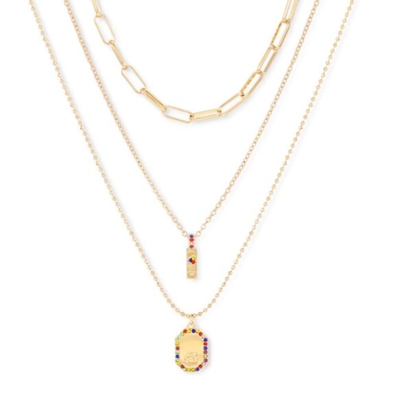 Guess Jewelry - Guess Gold-Tone Rainbow Pride Layered Necklace - Gold Rainbow Set of Necklaces